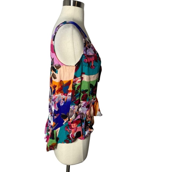 Artelier Nicole Miller Silk Floral Multicolor Sleeveless Top - Picture 3 of 10